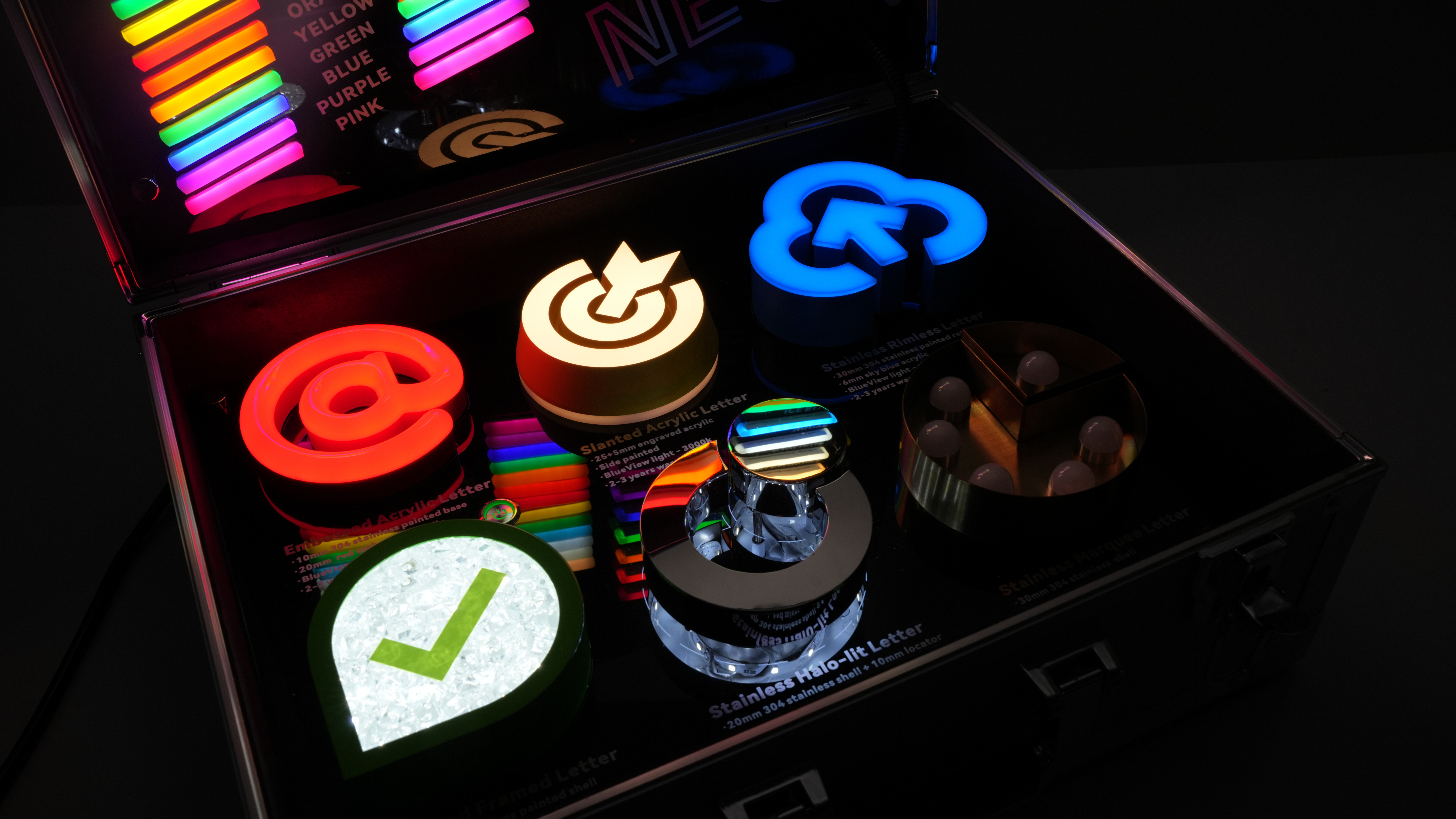 LED Sample Kit Of Signs And Neon Strips For Client Display Box